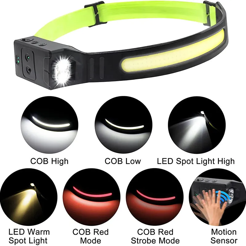 1200 Lumens 230° Wide Beam Headlamp LED With Motion Sensor For Runners