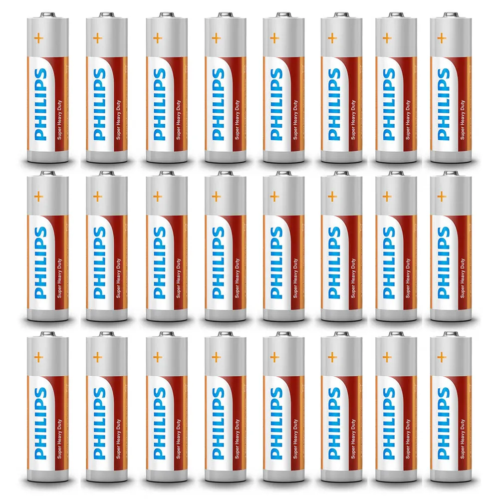 24 AA Philips Zinc Chloride Batteries R6 1.5V Super Heavy Duty Use Double A Bulk