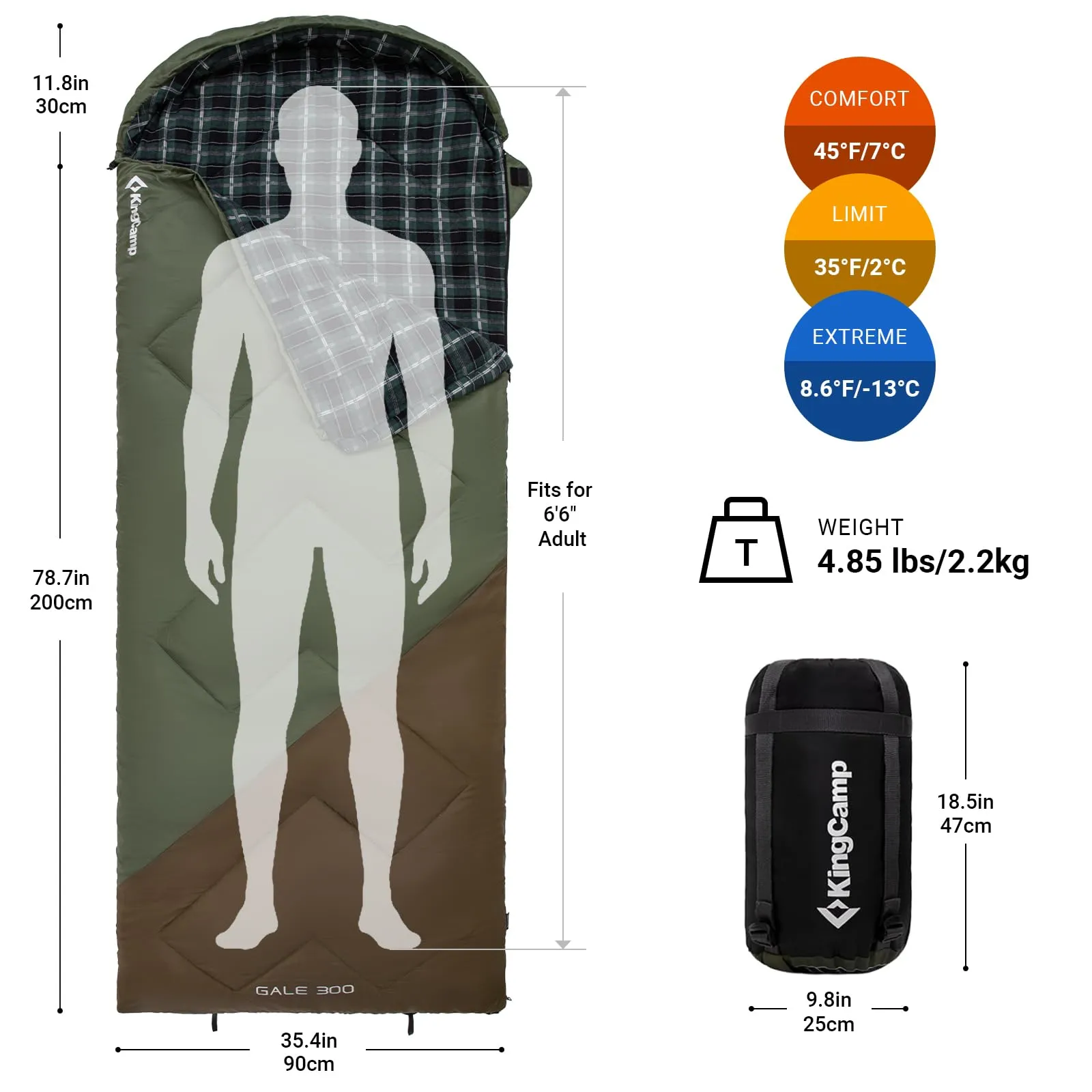 KingCamp GALE 300 Sleeping Bag-Envelope With Hood | Estimated Arrival by Nov