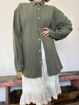 Olive Green Checkered Button-Up