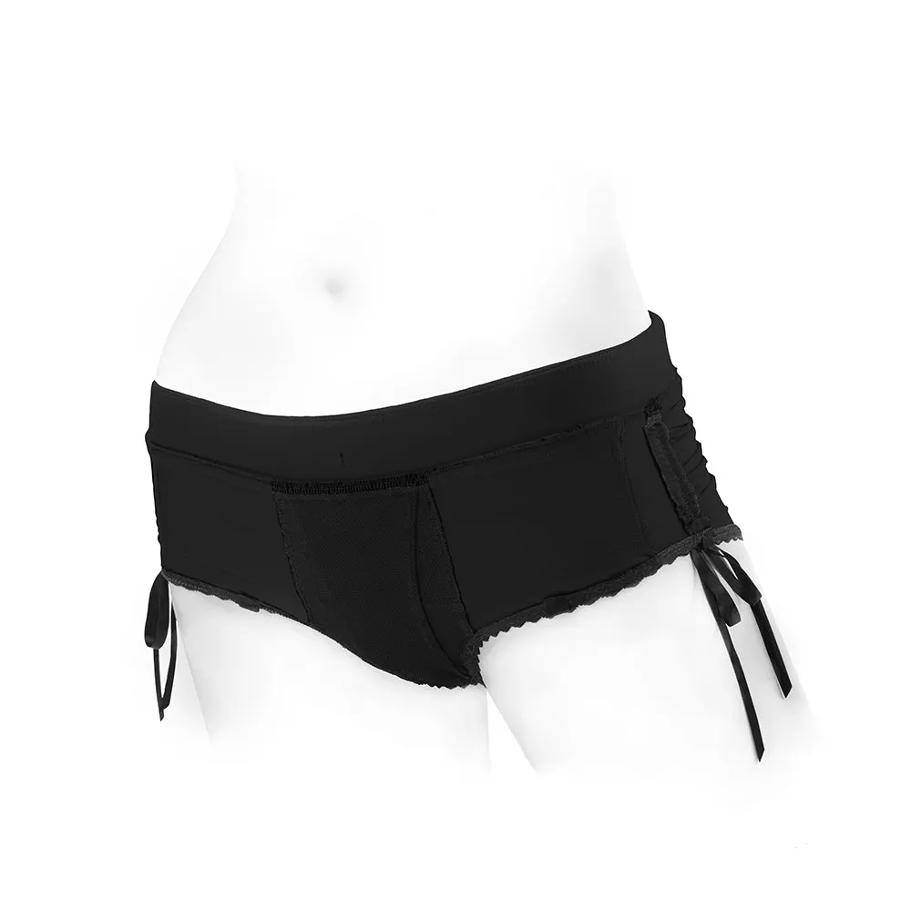 SpareParts Sasha Cinch Booty Short Harness Black Size XS