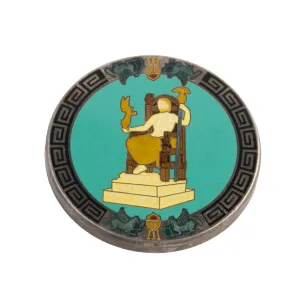 Vintage pure silver medal or paperweight with cloisonne enamel statue of Jupiter. bxvs101