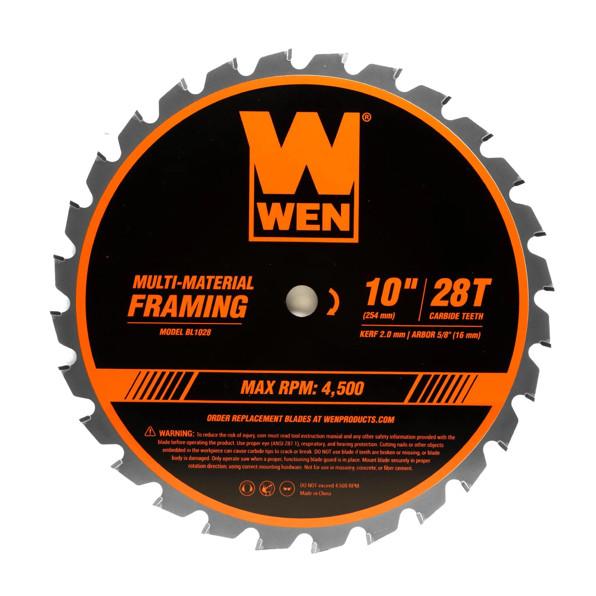 WEN BL1028 10-Inch 28-Tooth Carbide-Tipped Professional Multi-Material Framing Saw Blade