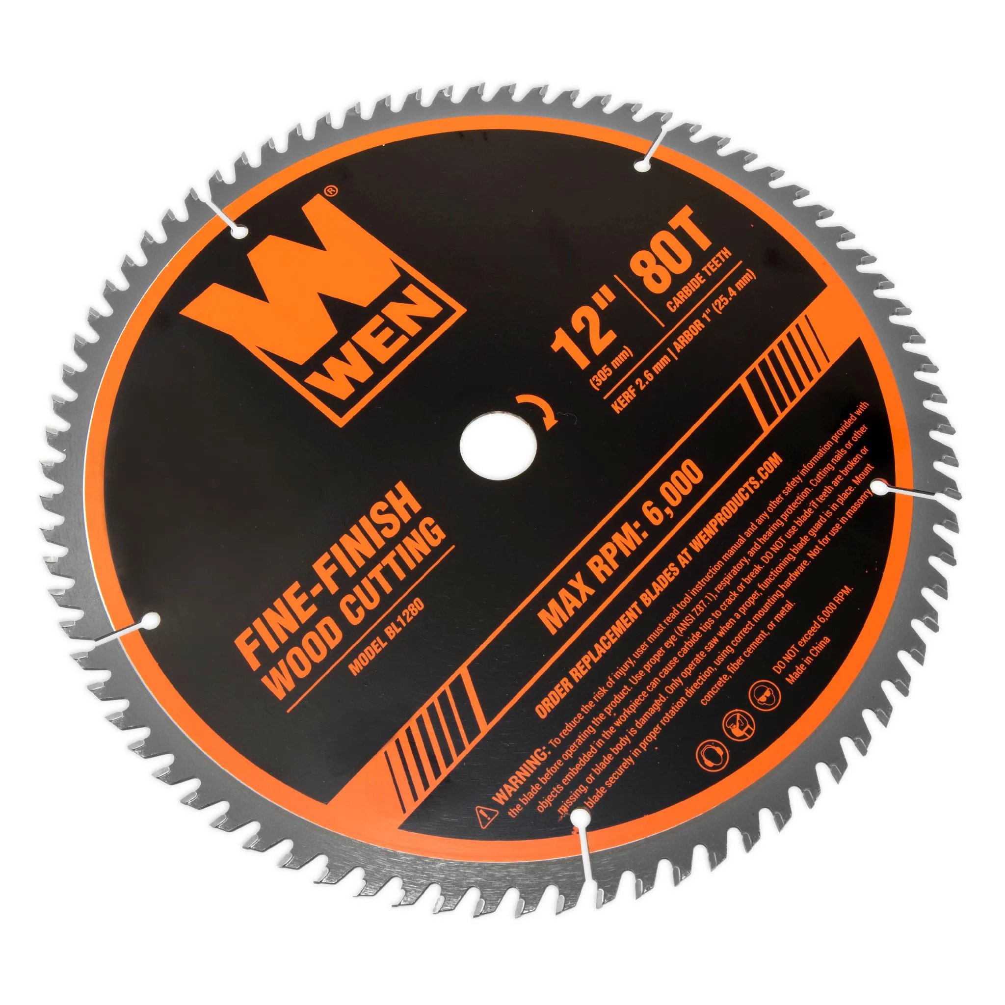 WEN BL1280 12-Inch 80-Tooth Fine-Finish Professional Woodworking Saw Blade for Miter Saws and Table Saws